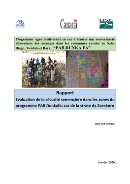 Rapport Evaluation De La Sécurité Semencière Dans Les Zones Du Programme PAB Dunkafa: Cas De La Strate De Zorokoro