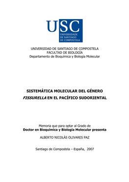 Sistemática Molecular Del Género Fissurella En El Pacífico Sudoriental