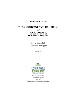 An Inventory of the Significant Natural Areas of Polk County, North Carolina
