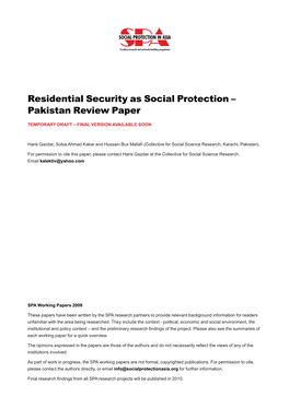 Residential Security As Social Protection – Pakistan Review Paper