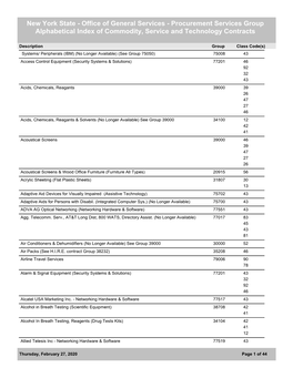 New York State - Office of General Services - Procurement Services Group Alphabetical Index of Commodity, Service and Technology Contracts