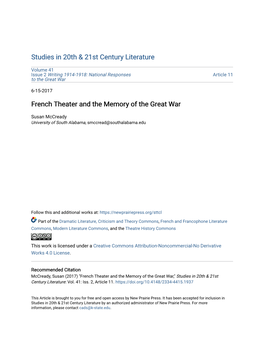 French Theater and the Memory of the Great War