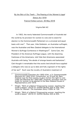 The Passing of the Women's Legal Status Act 1918 Francis Forbes Lecture 30 May 2018