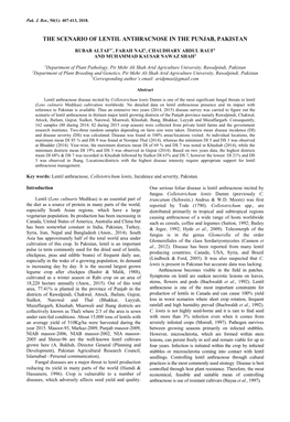 Scenario of Lentil Anthracnose in the Punjab, Pakistan