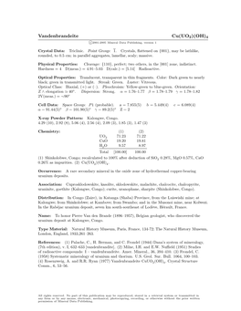 Vandenbrandeite Cu(UO2)(OH)4 C 2001-2005 Mineral Data Publishing, Version 1