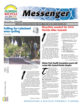 Winter 2010 OFFICIAL NEWSLETTER of the FLORIDA BICYCLE ASSOCIATION, INC