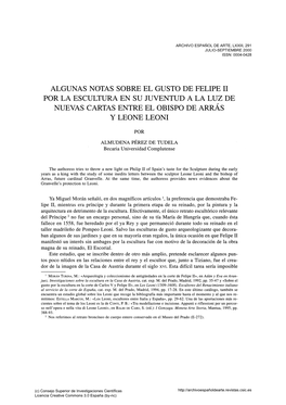 Algunas Notas Sobre El Gusto De Felipe Ii Por La Escultura En Su Juventud a La Luz De Nuevas Cartas Entre El Obispo De Arras Y Leone Leoni