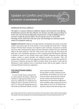 Update on Conflict and Diplomacy 16 AUGUST–15 NOVEMBER 2017