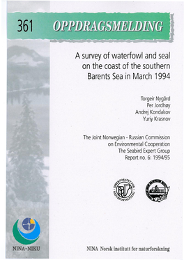 A Survey of Waterfowl and Seal on the Coast of the Southern Barents Sea