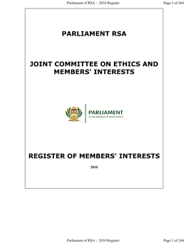Parliament Rsa Joint Committee on Ethics and Members' Interests