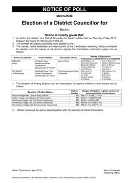 NOTICE of POLL Election of a District Councillor