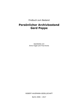 Persönlicher Archivbestand Gerd Poppe