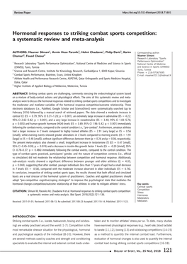 Hormonal Responses to Striking Combat Sports Competition: a Systematic Review and Meta-Analysis