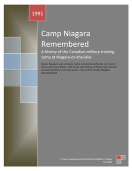 Camp Niagara Remembered a History of the Canadian Military Training Camp at Niagara-On-The-Lake
