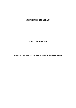 Curriculum Vitae László Makra Application for Full