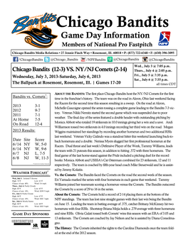 Chicago Bandits Game Day Information Members of National Pro Fastpitch