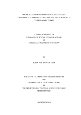 Political and Social Opposition Represented by Environmental Movements Against Neoliberal Politics in Contemporary Turkey