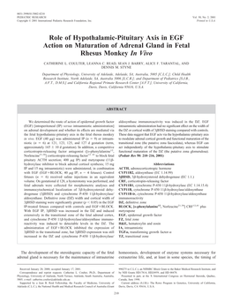 Role of Hypothalamic-Pituitary Axis in EGF Action on Maturation of Adrenal Gland in Fetal Rhesus Monkey in Vivo