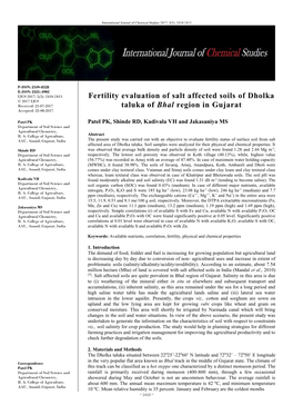 Fertility Evaluation of Salt Affected Soils of Dholka Taluka of Bhal Region In