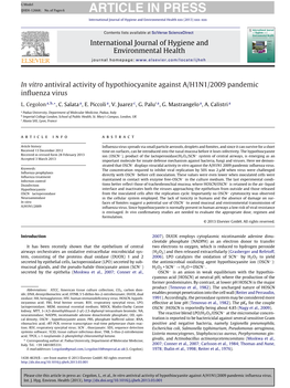 In Vitro Antiviral Activity of Hypothiocyanite Against A/H1N1/2009 Pandemic