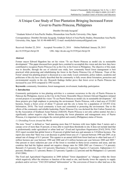 A Unique Case Study of Tree Plantation Bringing Increased Forest Cover to Puerto Princesa, Philippines