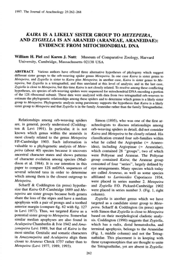 Araneae, Araneidae) : Evidence from Mitochondrial Dna