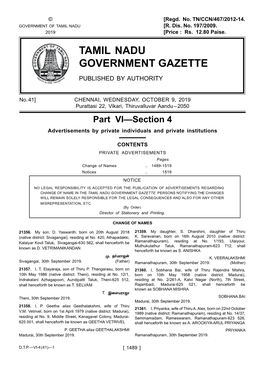 Tamil Nadu Government Gazette Published by Authority