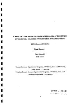 Survey and Analysis of Channel Morphology of the Brazos River Along a Selected Study Site for River Assessment