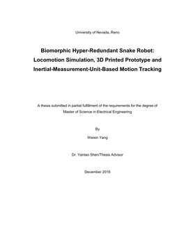 Biomorphic Hyper-Redundant Snake Robot: Locomotion Simulation, 3D Printed Prototype and Inertial-Measurement-Unit-Based Motion Tracking