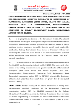 Bhubaneswar, Dated 15.04.2021 PUBLIC DISCLOSURE OF