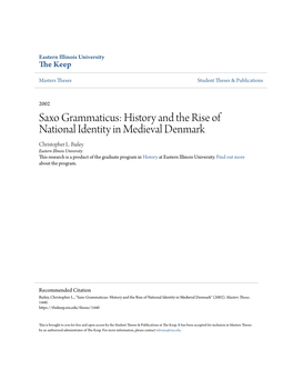 Saxo Grammaticus: History and the Rise of National Identity in Medieval Denmark Christopher L