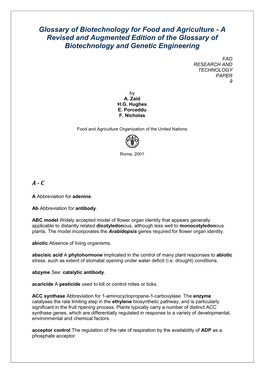 Glossary of Biotechnology for Food and Agriculture - a Revised and Augmented Edition of the Glossary of Biotechnology and Genetic Engineering