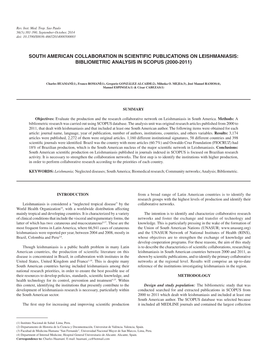 South American Collaboration in Scientific Publications on Leishmaniasis: Bibliometric Analysis in Scopus (2000-2011)