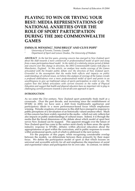 Playing to Win Or Trying Your Best: Media Representations of National Anxieties Over the Role of Sport Participation During the 2002 Commonwealth Games