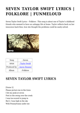 Seven Taylor Swift Lyrics | Folklore | Funmeloud