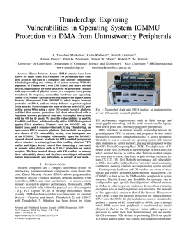 Thunderclap: Exploring Vulnerabilities in Operating System IOMMU Protection Via DMA from Untrustworthy Peripherals