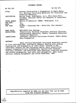 DOCUMENT RESUME Antenna Construction & Propagation Of