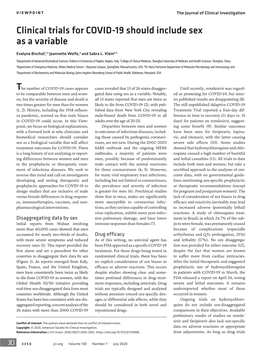 Clinical Trials for COVID-19 Should Include Sex As a Variable