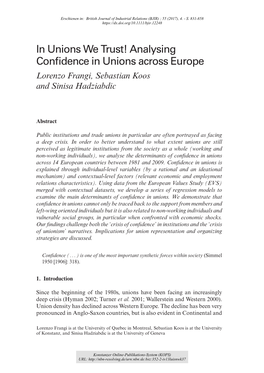 In Unions We Trust! : Analysing Confidence in Unions Across Europe