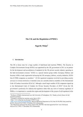 The UK and the Regulation of Pmscs Nigel D. White