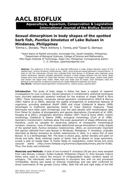 Sexual Dimorphism in Body Shapes of the Spotted Barb Fish, Puntius Binotatus of Lake Buluan in Mindanao, Philippines 1Emma L