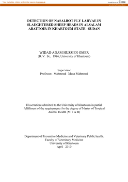 Detection of Nasalbot Fly Larvae in Slaughtered Sheep Heads in Alsalam Abattoir in Khartoum State –Sudan