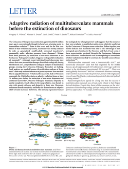 Adaptive Radiation of Multituberculate Mammals Before the Extinction of Dinosaurs