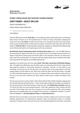 Chet Faker – Built on Live Friday 6 November 2015 Sydney Opera House Forecourt