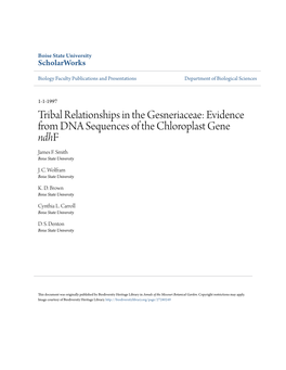 Evidence from DNA Sequences of the Chloroplast Gene Ndhf James F