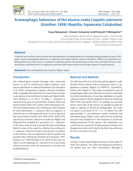 Araneophagic Behaviour of the Elusive Snake Liopeltis Calamaria (Günther, 1858) (Reptilia: Squamata: Colubridae)