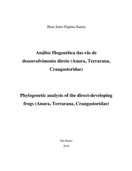 (Anura, Terrarana, Craugastoridae) Phylogenetic Analysis of the Direct