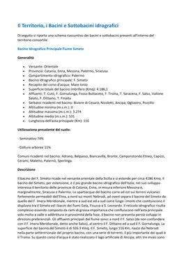 Il Territorio, I Bacini E Sottobacini Idrografici