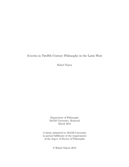 Scientia in Twelfth Century Philosophy in the Latin West