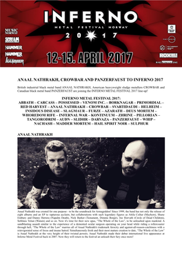 Anaal Nathrakh, Crowbar and Panzerfaust to Inferno 2017